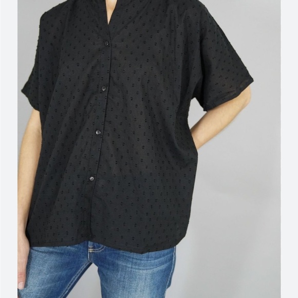 India Collection Emerson Fry Swiss Dot Blouse OS Black One Size - Picture 2 of 7
